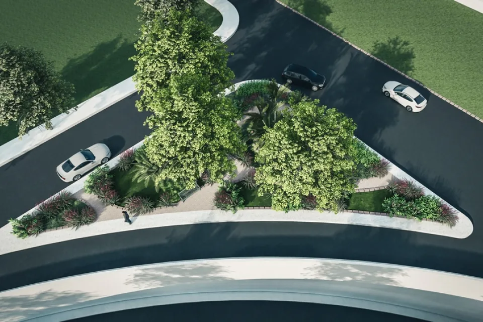Rendering of slip lane with corner island